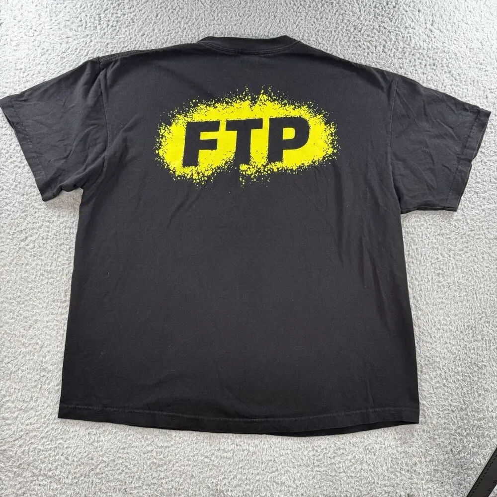 FTP Splatter Logo Tee Black Yellow Graphic T-Shirt Mens Size XXL